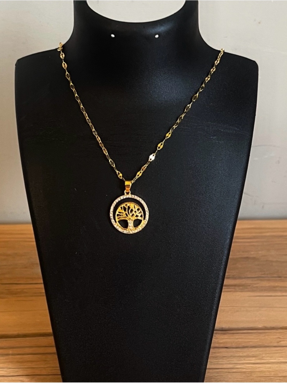 Gold Plated Tree of Life Round Charm Pendant Necklace